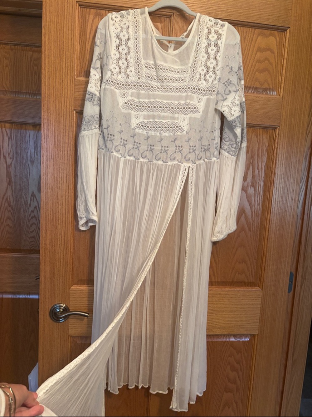 Free People Cream Embroidered Long Sleeve Tunic Dress